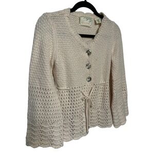 VTG Anthropologie Sparrow Angora Cashmere Jewel Button Bell Sleeve Cardigan Sz S